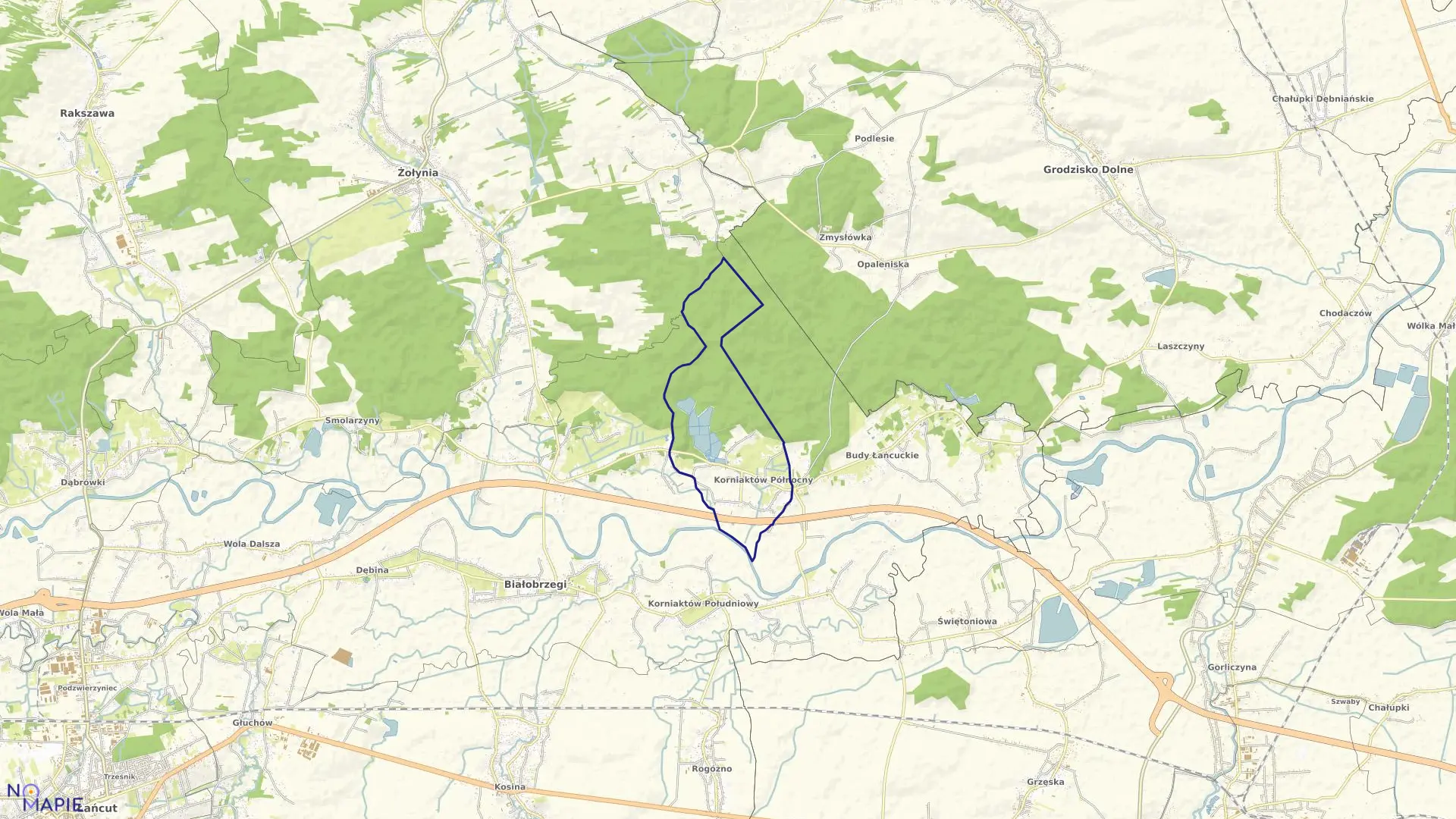 Mapa obrębu Korniaktów Północny w gminie Białobrzegi