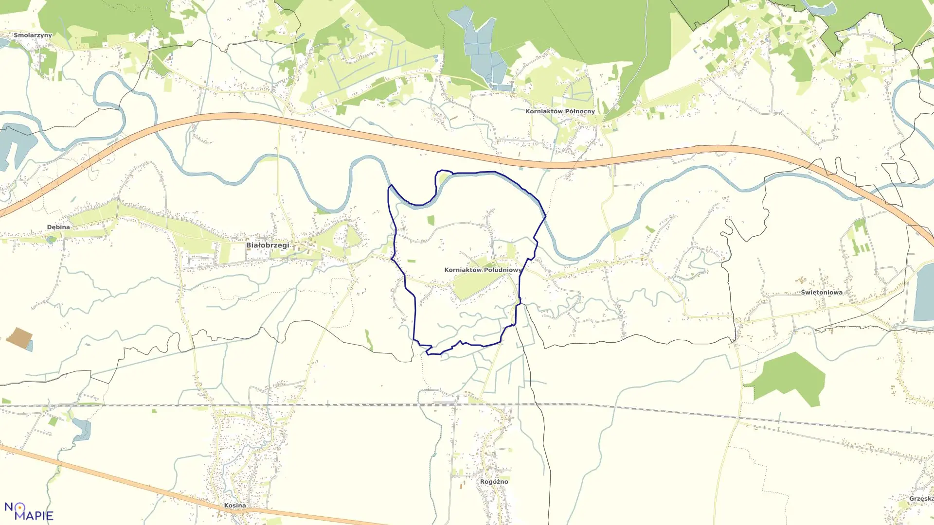 Mapa obrębu Korniaktów Południowy w gminie Białobrzegi